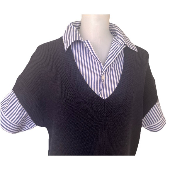 STAUD Bridget Wool Sweater Shirt Dress Womens Size Small Navy - Picture 6 of 13